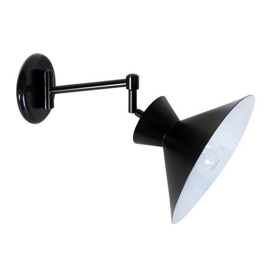 applique leeds - bras articulée, cône - noir / blanc - e27 40w