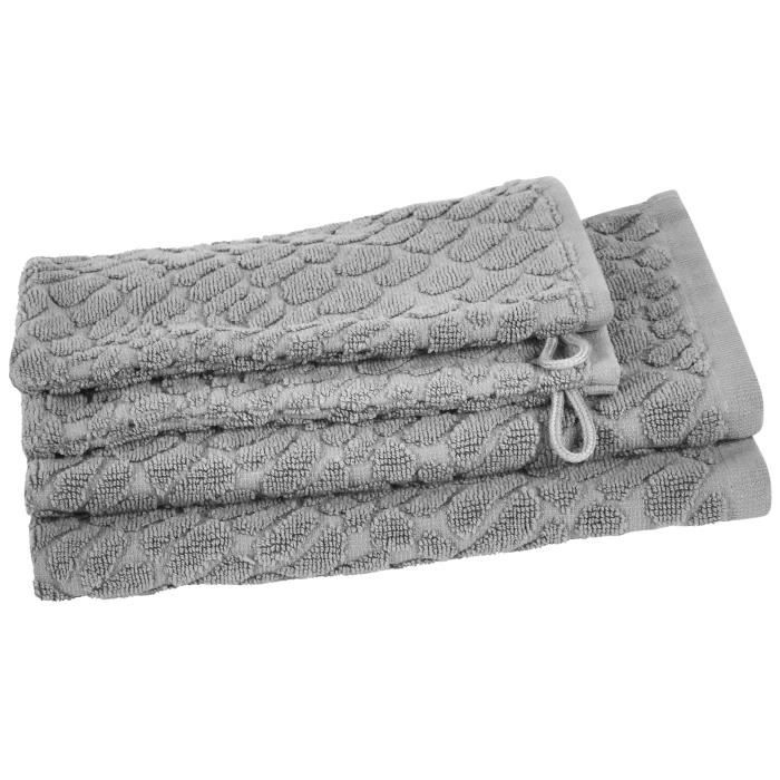 VENT DU SUD Ensemble 2 serviettes invité + 2 gants THALIA - 30x50 cm - Gris cendre