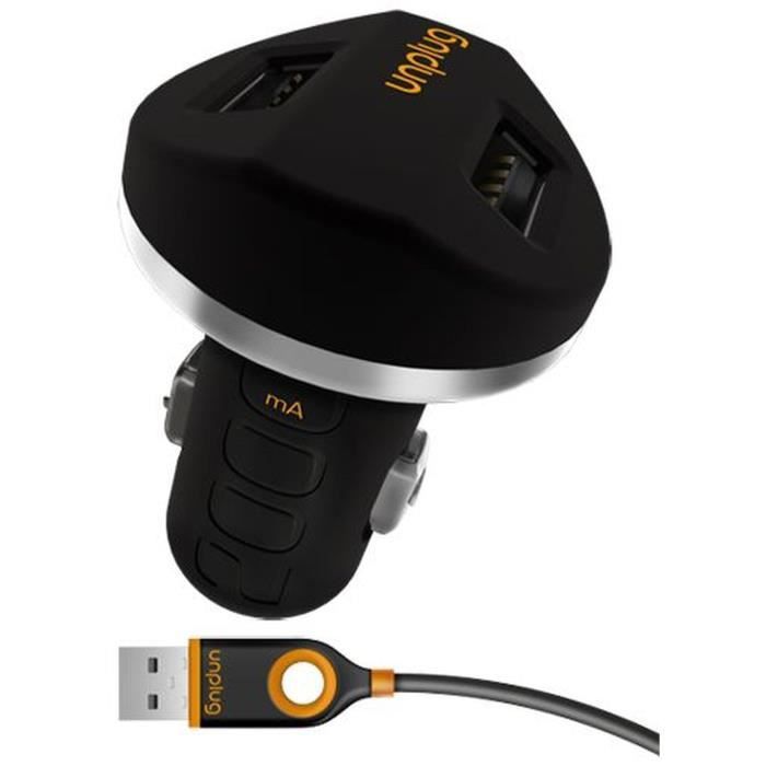 UNPLUG Chargeur allume-cigare - double port USB pour appareils micro USB - Noir