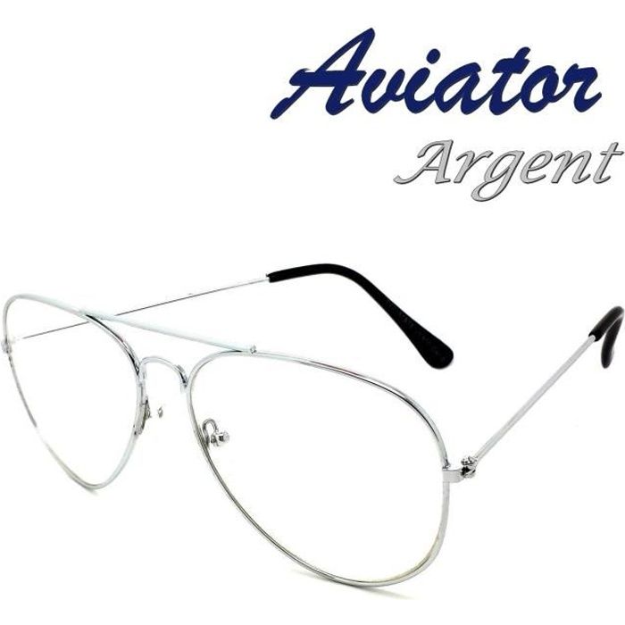Femme Vintage Vue Aviator Transparente Argent Pilote Lunettes Aviateur Homme XukiPZ