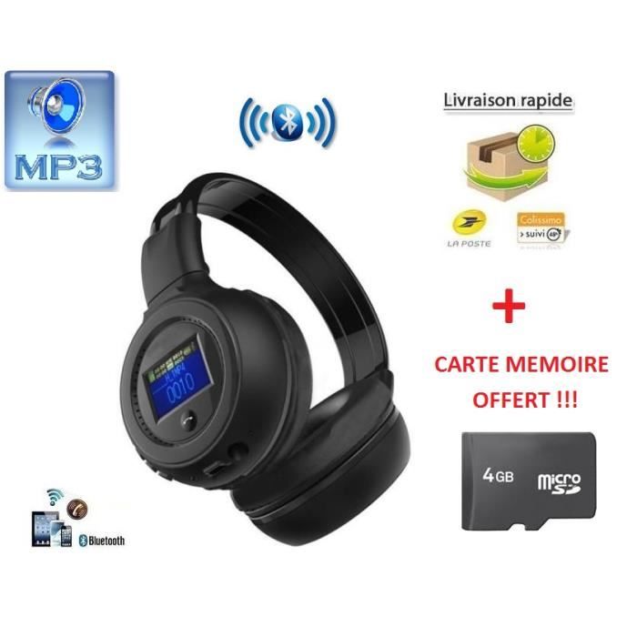 Casque Bluetooth Sans Fil Lecteur Mp3 Intégré Radio Fm