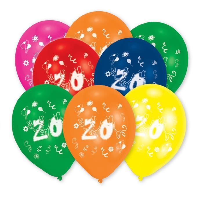AMSCAN Lot de 8 Ballons en latex imprimé Nombre 20 - 25,4 cm/10''