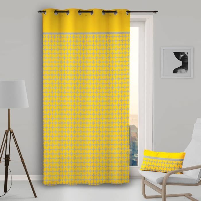 SOLEIL D'OCRE Rideau à Œillets Damier - 135x250 cm - Jaune