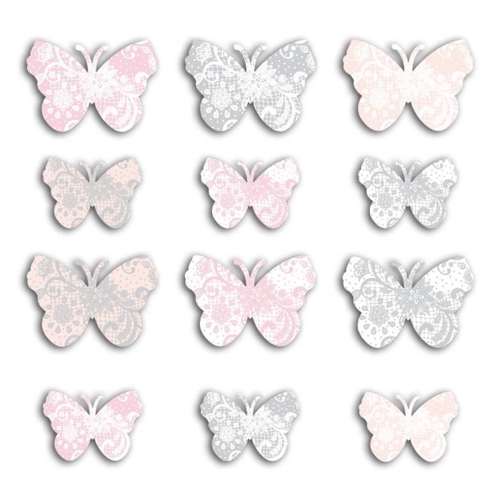 TOGA Pack de 60 Formes découpées Papillons - Rose et gris