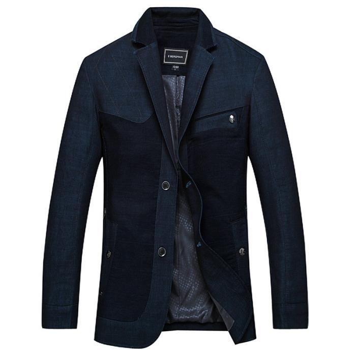 Homme 2 Boutons Jeans Slim Veste Fit Longue Trench Homme Pour CPaw0q