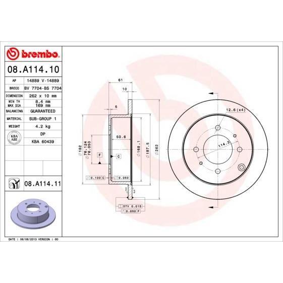 JEU DE DISQUES BREMBO 08.A114.11