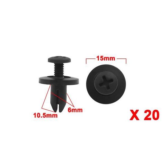 20pcs 6mm Diamètre trou fixation rivets plastique pour agrafe aile Voiture Auto