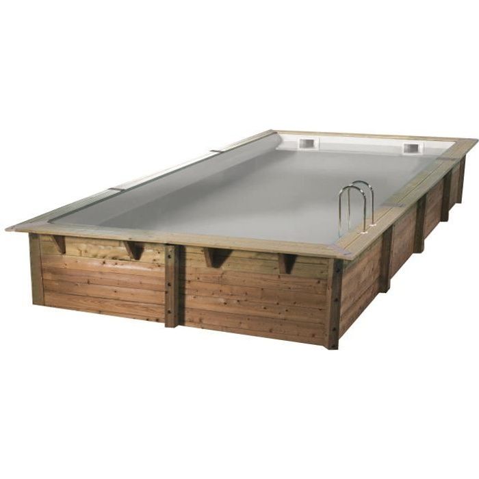 UBBINK Piscine rectangulaire en bois Linéa 350x650xH140 cm - Liner gris