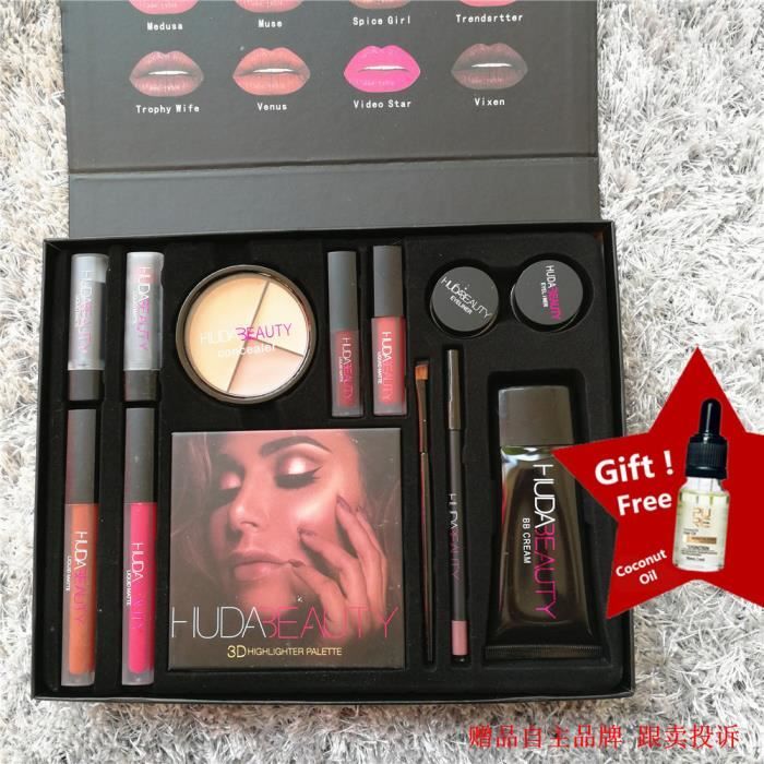 13 IN 1 SET HUDA BEAUTY PERSISTENT COSMETIC SETS LIPGLO et cadeau gratuit 10ml PURC Natural