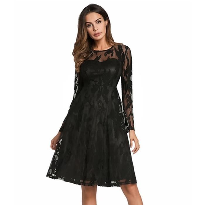 Robe De Soirée Mi-Longue À Col Rond Manches Longues En ...