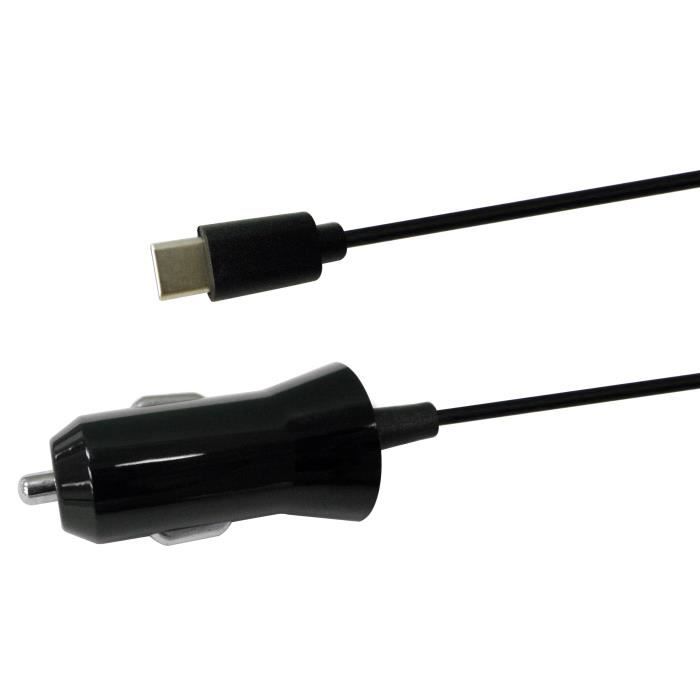 M500 Chargeur allume cigare USB type C avec câble renforcé non séparé 1,2 m + prise allume USB 2,4 A