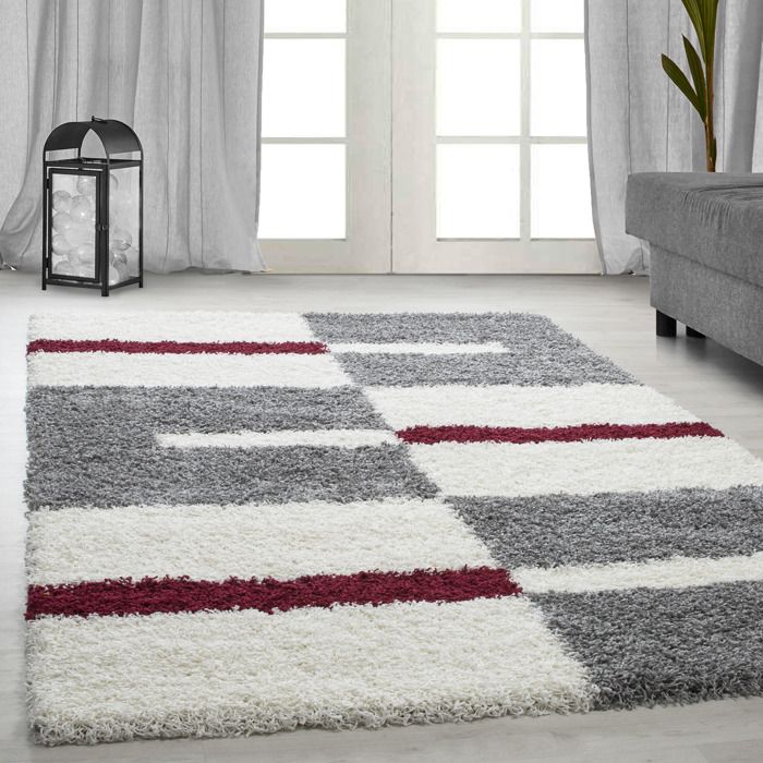 Tapis Shaggy Shaggy Gris Raye Vert Rouge Tapis Beige De