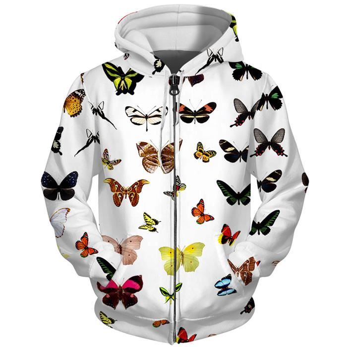3d Sweat à Capuche Impression Nuancier Couleur Papillon Slim Fit
