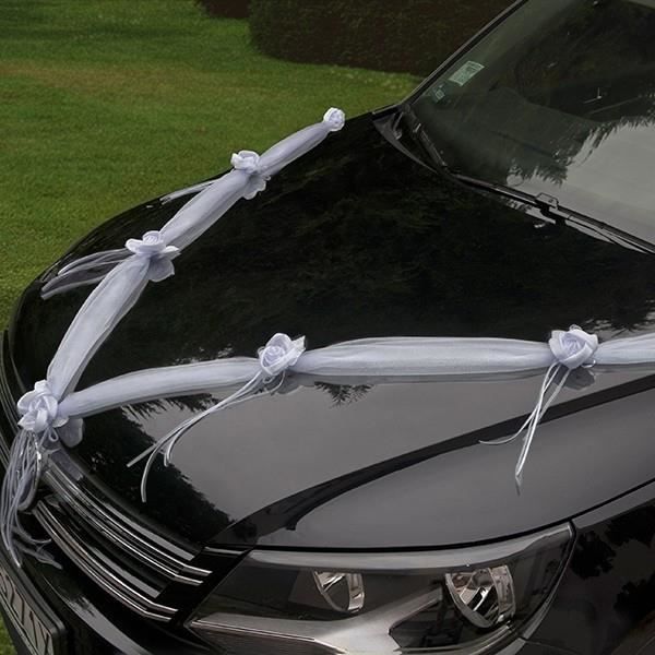 ruban deco capot de voiture mariage organsa et satin blanc longueur