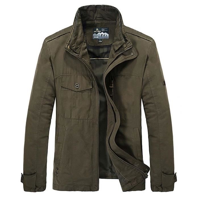 Casual Blouson Homme Style Militaire Mode Veste Col Montant Vêtement de