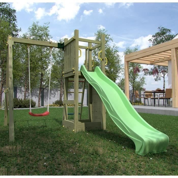 Aire de Jeux en bois Aglaé pour Enfants (toboggan, balançoire)