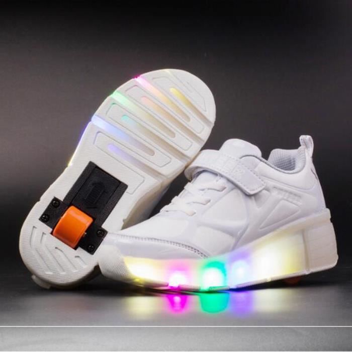 Une Roulettes Nouveau Blanc Filles Sneakers Enfant À Led Chaussures Basket Roues Style Lumière Garçons AL345Rj