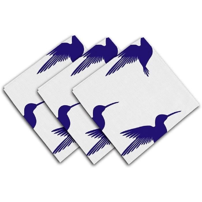SOLEIL D'OCRE Lot de 3 serviettes de table Colibri - 40x40 cm - Bleu