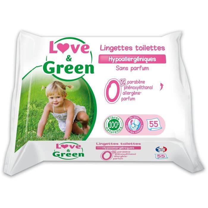 LOVE & GREEN Lingettes Toilettes Propreté x 55