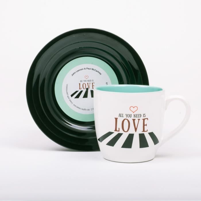 LYRICAL MUG L&M Pack Mug et Soucoupe - Love 2 - Bleu ciel / Noir