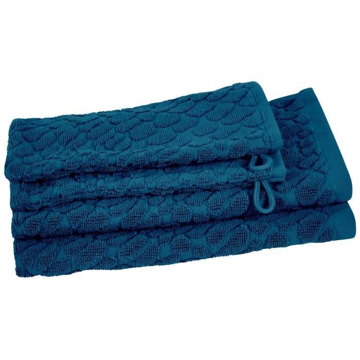 VENT DU SUD Ensemble 2 serviettes invité + 2 gants THALIA - 30x50 cm - Bleu cobalt