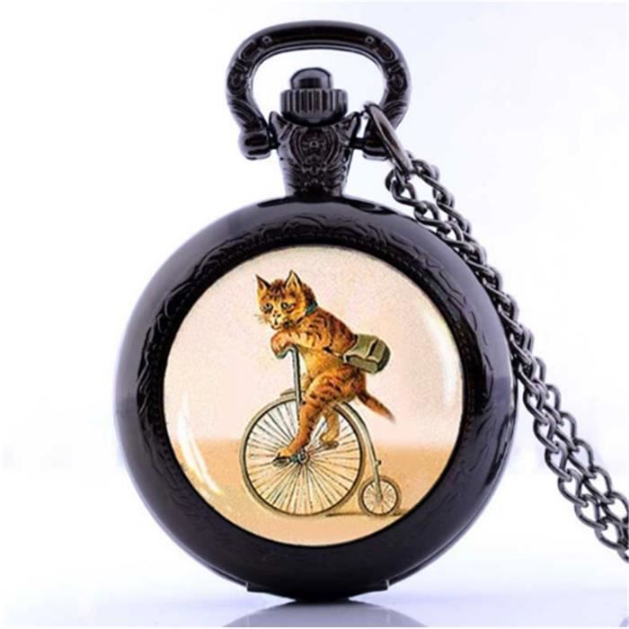 rétro chat sur vélo choker chat hipster vélo montre de poche collier