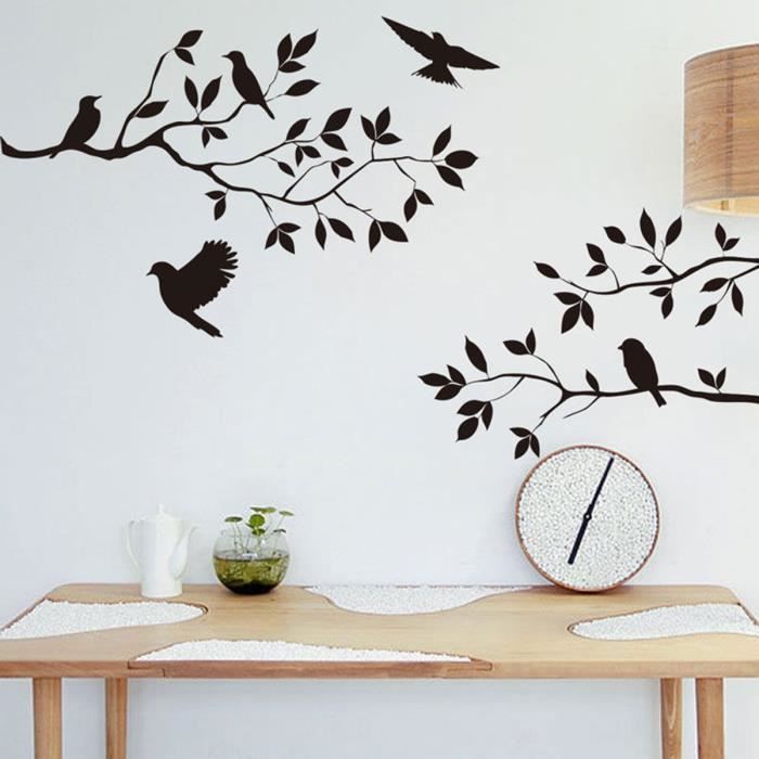 Stickers Muraux Arbre Oiseaux Papier Peint Décoration Murale Chambre