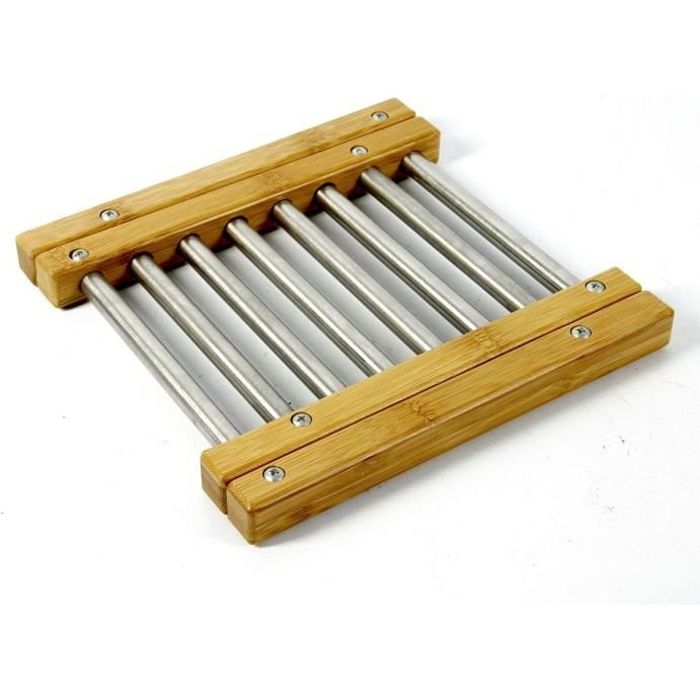 Dessous de plat extensible en bambou et inox de forme rectangulaire