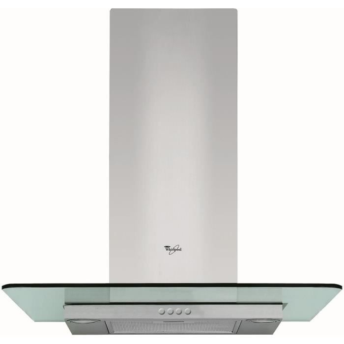 WHIRLPOOL WHF66AMX -Hotte murale évacuation / recyclage-368 m3air / h-62dB max-3 vitesses-L60 cm-Inox et verre