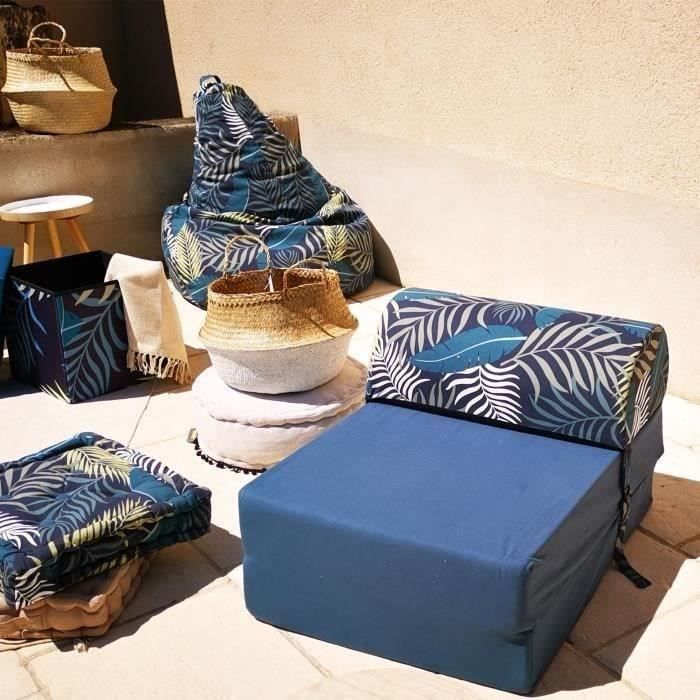 HIBA Chauffeuse 1 place Jungle - Tissu Bleu - Style ethnique - L 58 cm