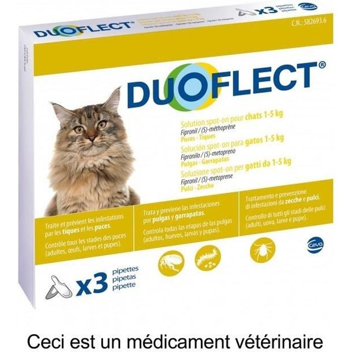 DUOFLECT Lot de 3 pipettes antiparasites - Pour chat moins de 5 kg