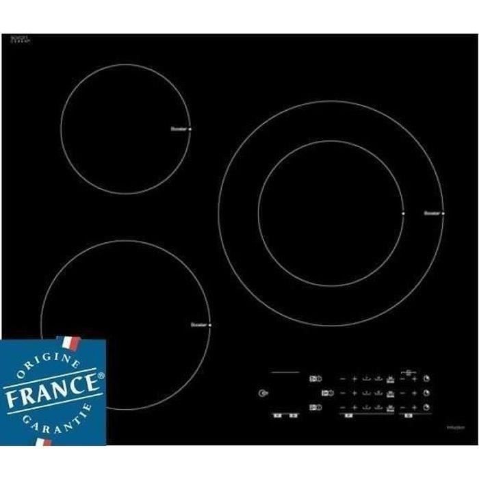SAUTER SPI6300 - Table de cuisson induction - 3 zones - 7200 W - L 60 x P 52 cm - Revêtement verre - Noir
