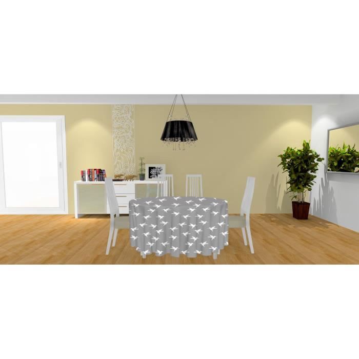 SOLEIL D'OCRE Nappe anti-tâche ronde Colibri - 180x180 cm - Gris