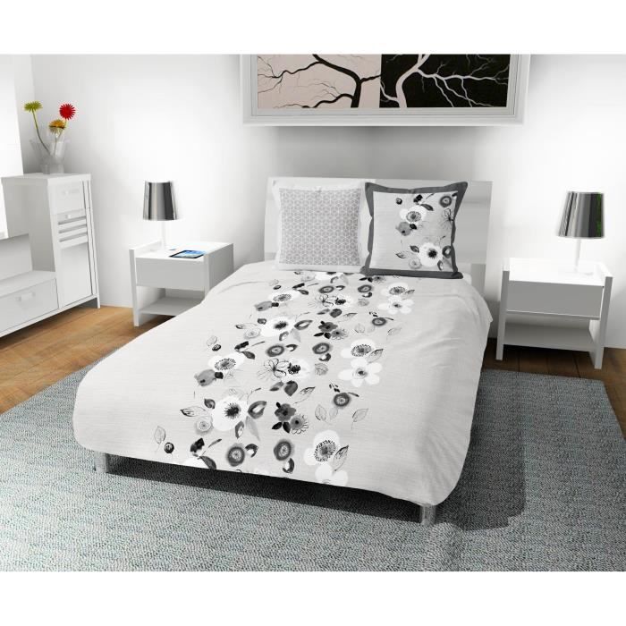 SOLEIL D' OCRE Parure de couette Aquarelle 100% coton - 1 housse de couette 240 x 260 cm + 2 taies d'oreiller - Gris