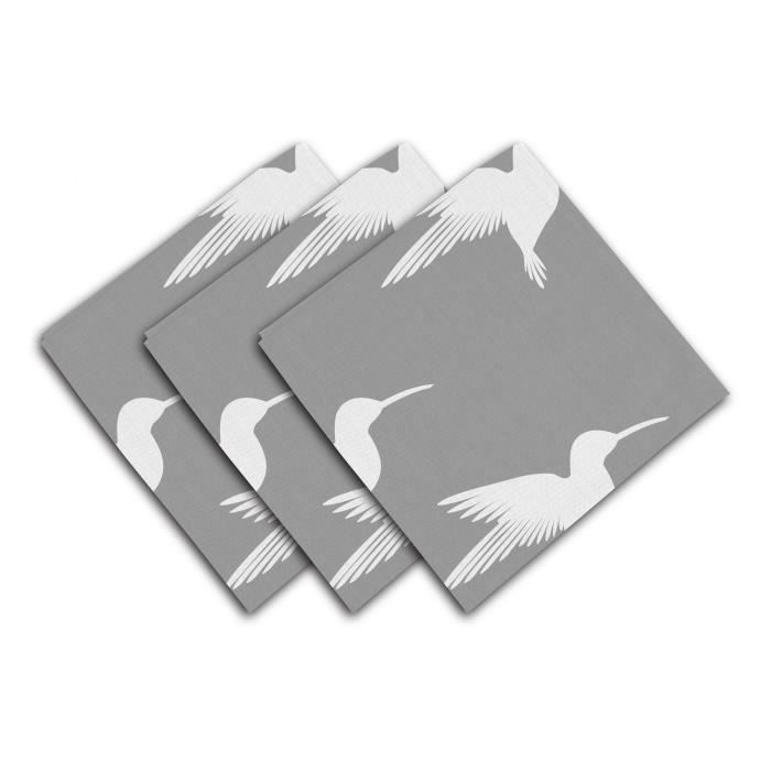 SOLEIL D'OCRE Lot de 3 serviettes de table Colibri - 40x40 cm - Gris