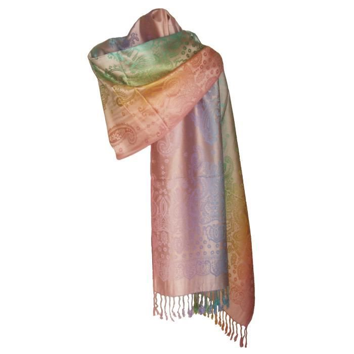 GFM® Design De Fleurs Echarpe Style Pashmina - S1-Gris- (Pash-9321-BH