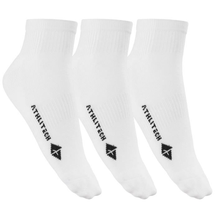 ATHLI-TECH Lot de 3 Paires de Chaussettes Courtes Epaisses - Homme - Blanc