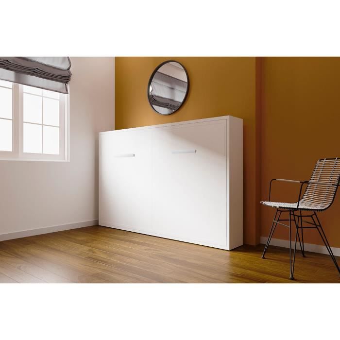 Armoire lit escamotable horizontale 140 x 190 pieds à retournement automatique JOY Achat