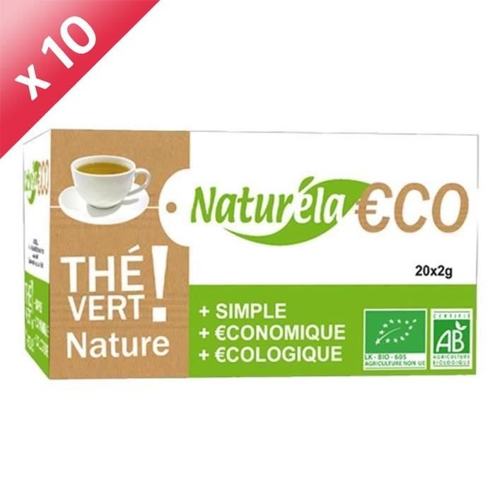 NATURELA Lot de 10 Thés Vert Nature Bio 20 sachets