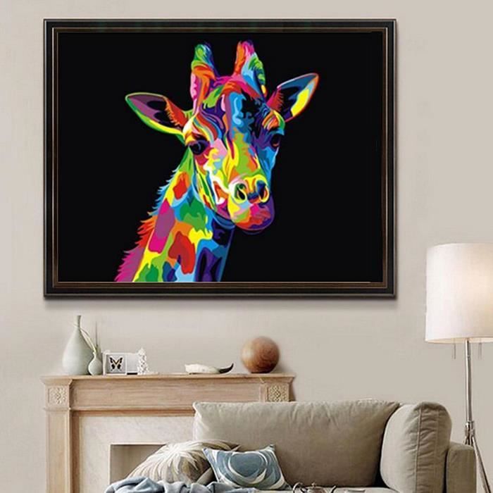 Tempsa Tableau Peinture Girafe Animal Et Cardre Sur Toile Moderne