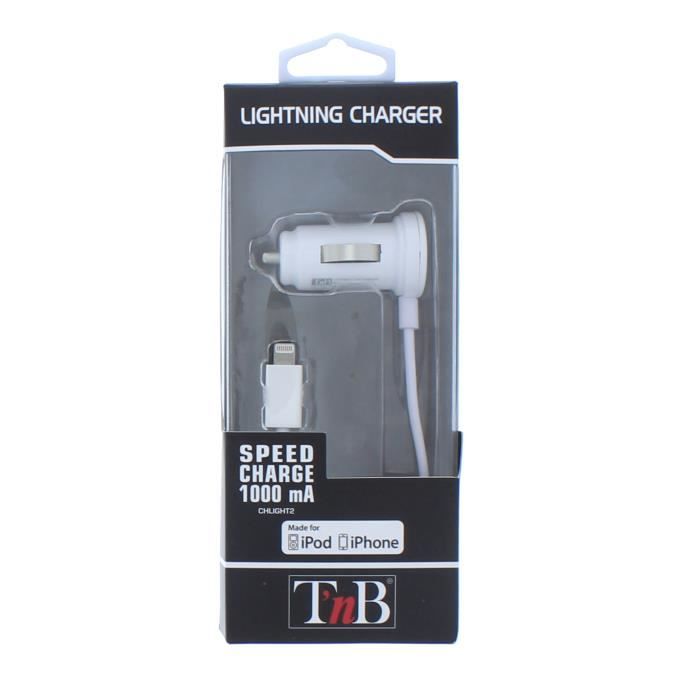 TNB Chargeur allume-cigare + câble lightning pour iPhone 5-6-7 - Blanc