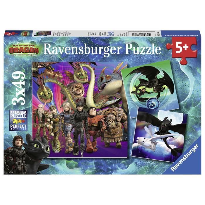 RAVENSBURGER Puzzle 3x49 p - Apprivoiser les dragons / Dragons 3