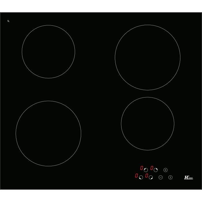 HUDSON TCVS 64 N - Table de cuisson vitrocéramique - 4 zones - 6000 W - Revêtement verre - Noir