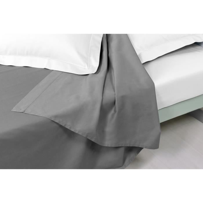 VENT DU SUD Drap plat CONCERTO Satin de coton - 270x300 cm - Gris cendre