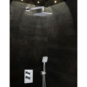 SARODIS Colonne de douche encastrée Loca avec mitigeur thermostatique carré 2 fonctions et Pommeau de douche 20x20cm