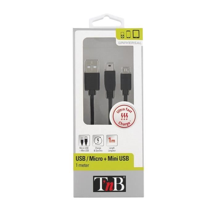 TNB Câble 2 en 1 micro + mini USB 1m - Noir