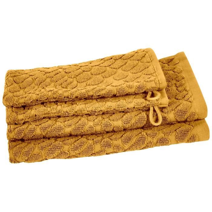 VENT DU SUD Ensemble 2 serviettes invité + 2 gants THALIA - 30x50 cm - Jaune curry