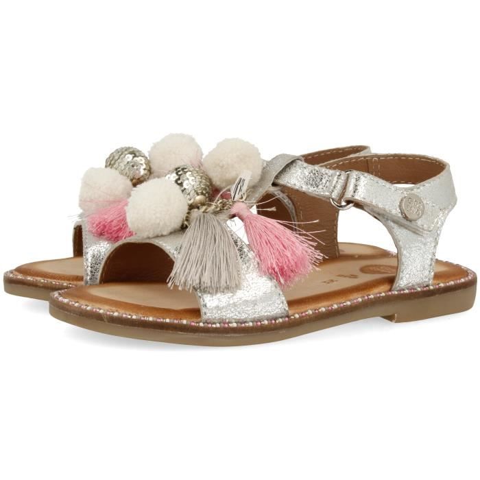 GIOSEPPO Sandales Cuir Gris Argent Enfant Fille