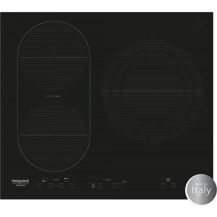 HOTPOINT IKID631BLTF-Table de cuisson induction-3 zones-7200 W-L58 x P51 cm-Revêtement verre-Noir
