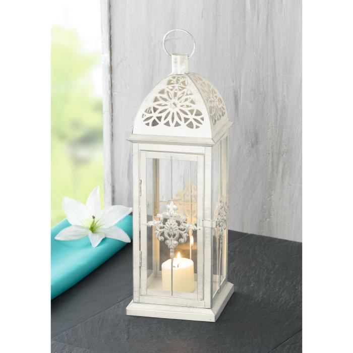 Lanterne Baroque En Métal Blanche Support De Bougie Chauffe Plat